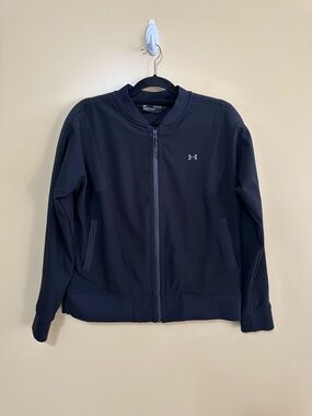Under Armour Mixed Media Woven Bomber Jacket Vented Women XL Black